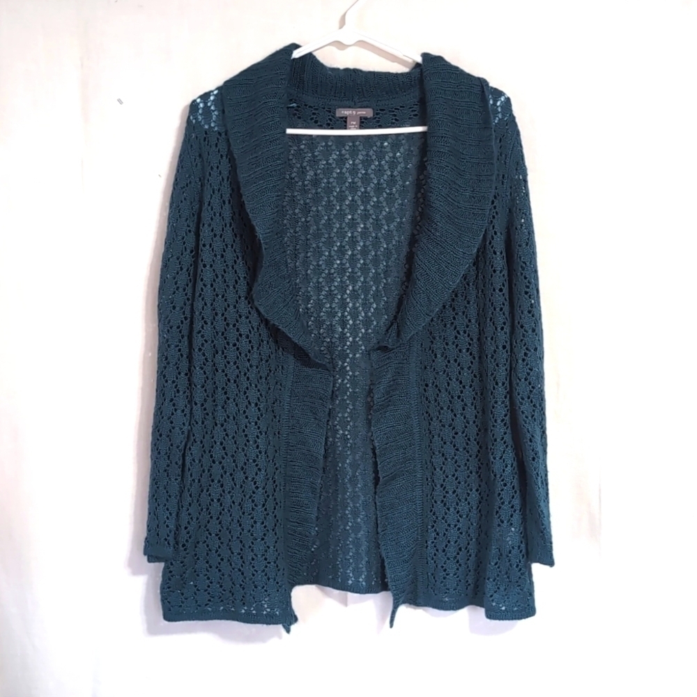 Apt 9 Teal Wool Blend Open Front Loose Knit Cardigan Size Petite Medium - Picture 1 of 5